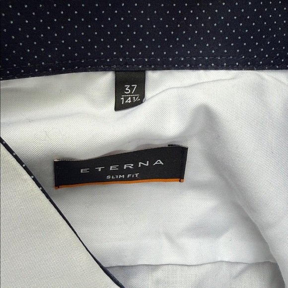 Eterna White Shirt with Dark Blue Polka Dot Collar. 100% cotton Men’s 37 14.5 - Picture 2 of 6